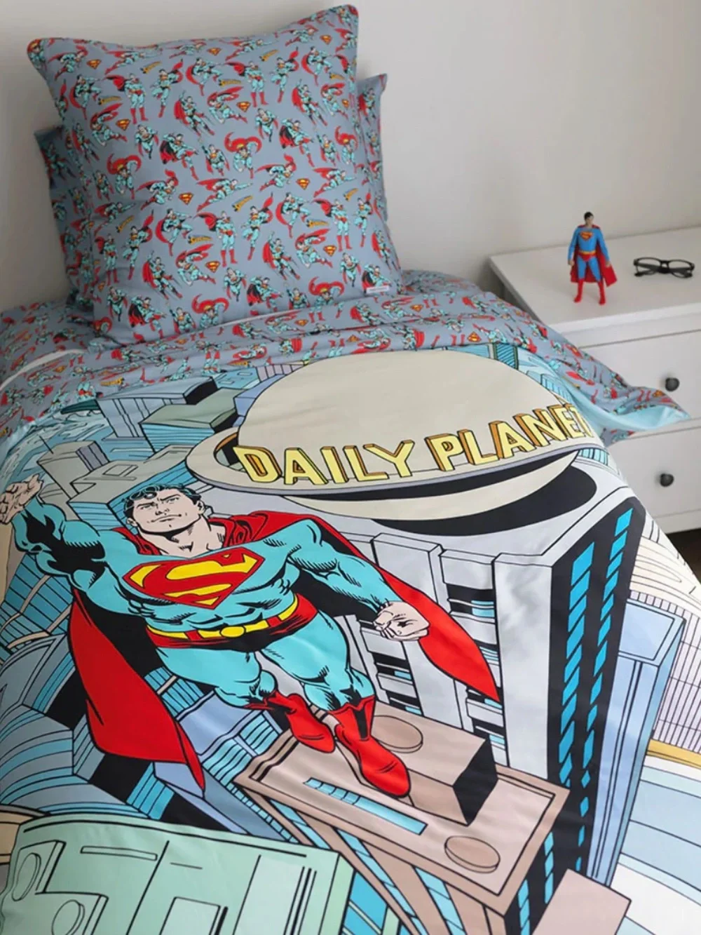 Posh Peanut Light Blue & Red Superhero Reversible Duvet Cover